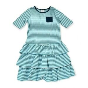 Hanna Andersson Twirl Alot Pocket Dress Blue Stripe Cotton Spandex 12 Girl